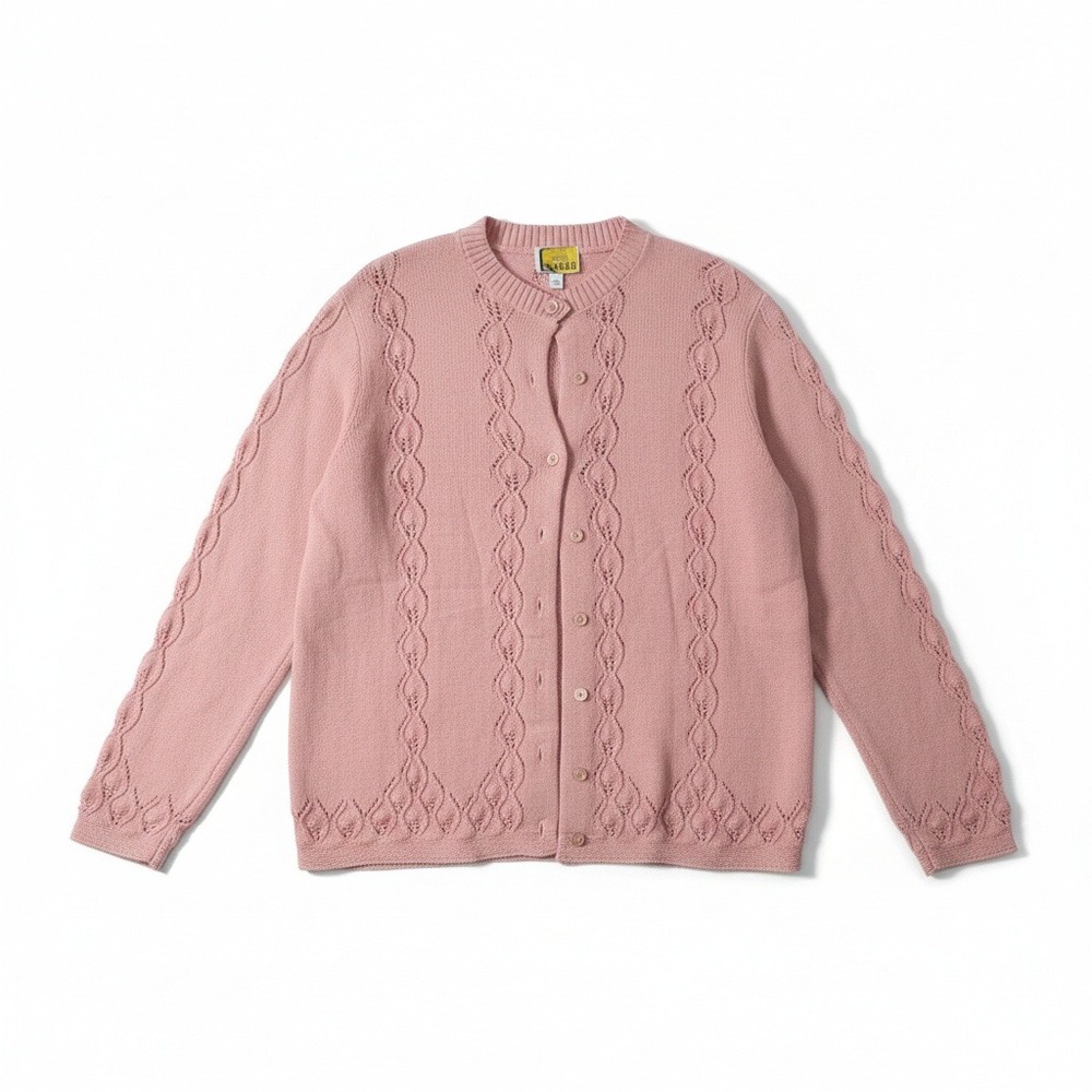 Too! Pink Pointelle Knit Cardigan Sweater, Woman's Large, Vintage‎ Made in USA